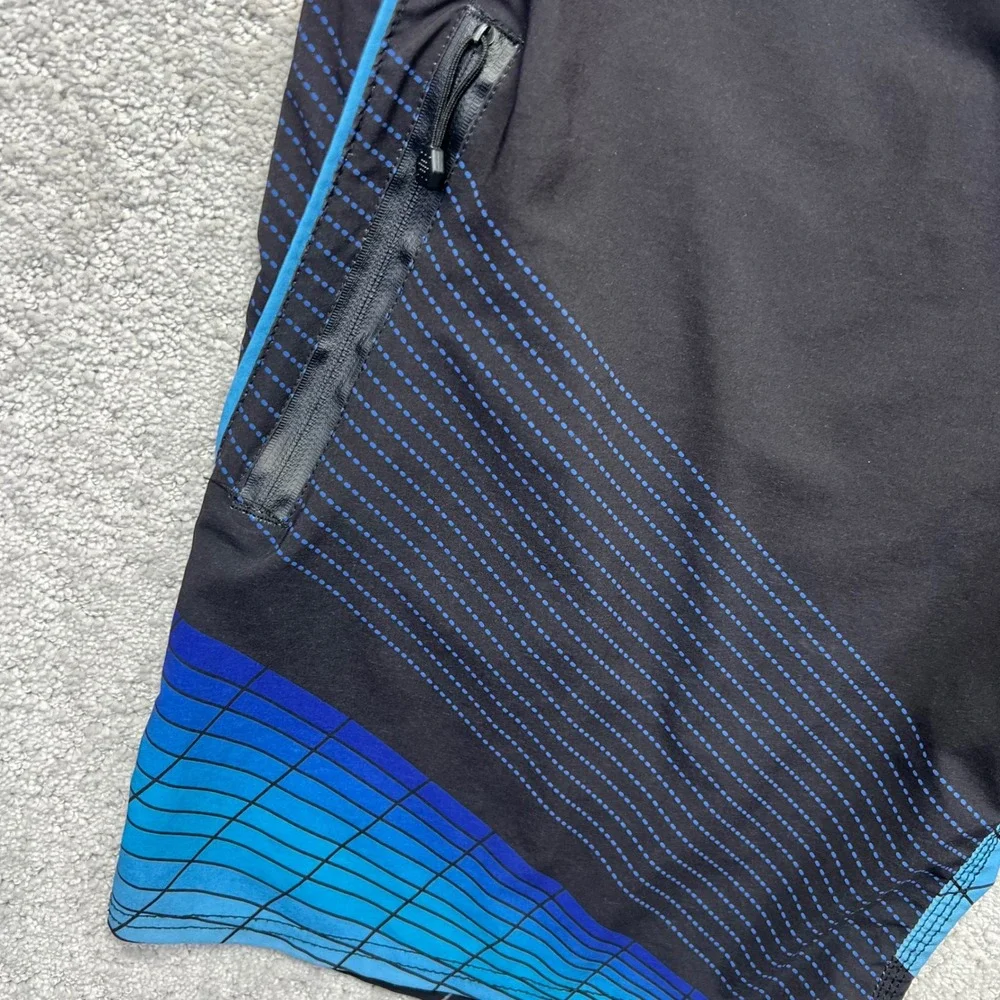 Y2k Gotcha Mens Board Shorts Sz 38 Black Blue Geometric 4-Way Stretch Swim Surf‎